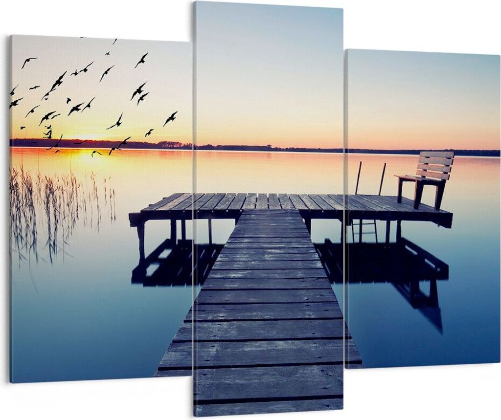 Bild auf Leinwand - Leinwandbild - See Brücke - 130x100cm - Wand Bild - Wanddeko - Wandbilder - Leinwanddruck - Bilder - Kunstdruck - Wanddekorati...