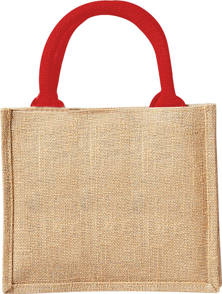 Westford Mill Jute-Tasche / Jute-Mini-Geschenktasche, 6 Liter (2 Stück/Packung) BC4155 (Einheitsgröße) (Natur/Rot)