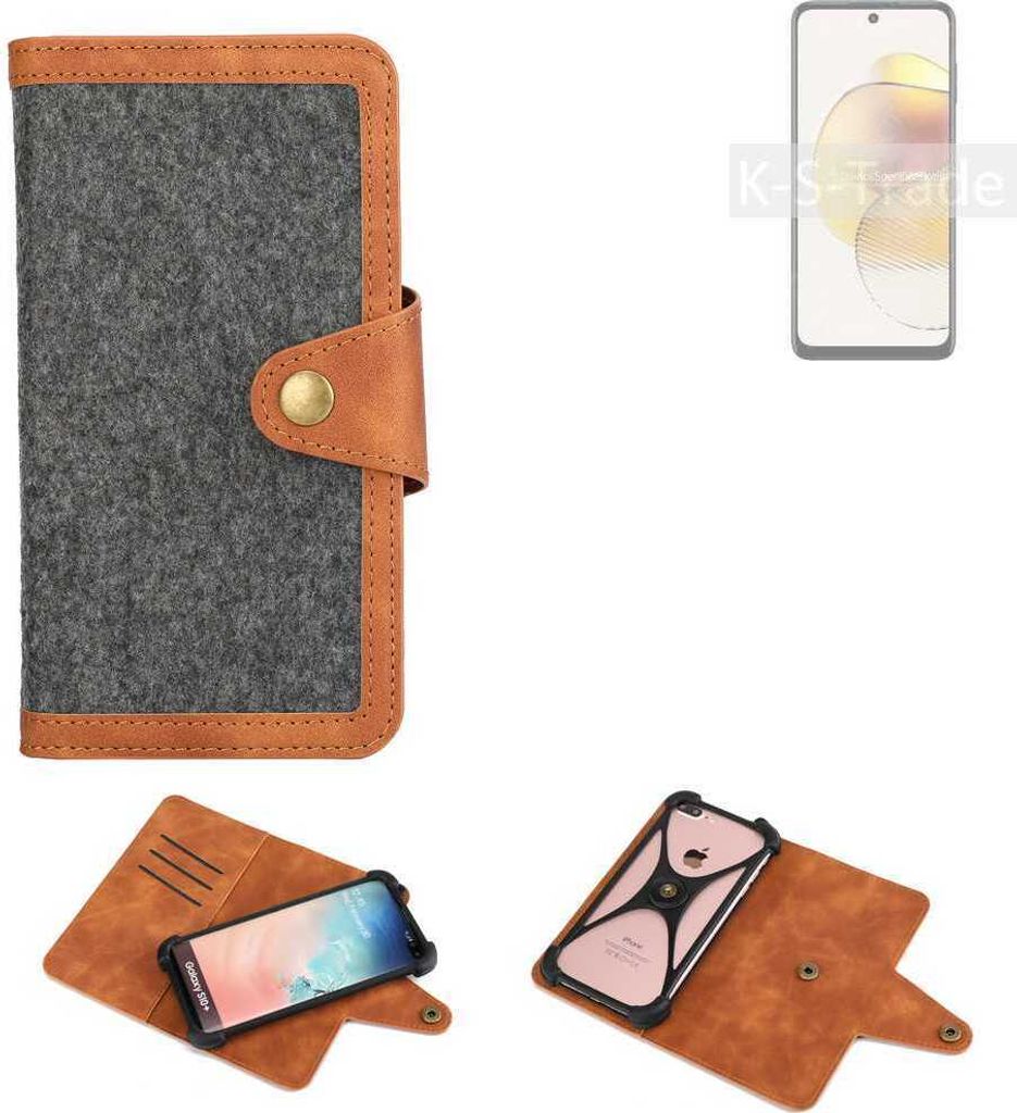 K-S-Trade Schutzhülle Handyhülle kompatibel mit Motorola Moto G73 5G Filz Hülle Kunst-Leder dunkelgrau braun (1x)
