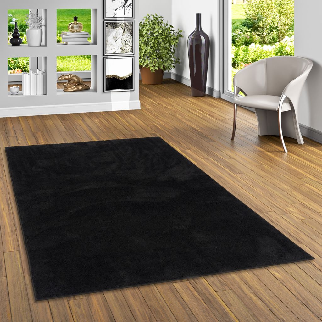 Luxus Super Soft Hochflor Langflor Teppich Deluxe Schwarz, Größe:240x360 cm