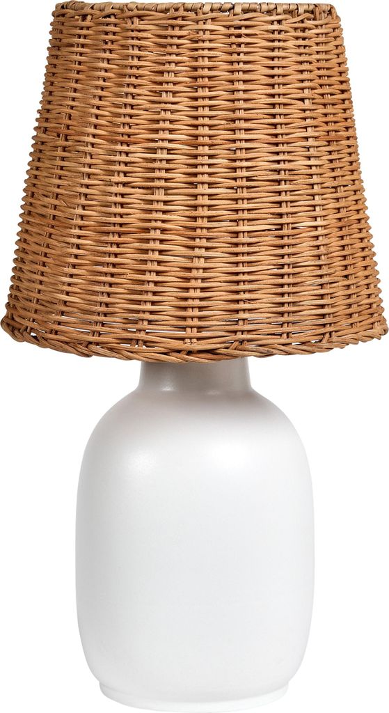 BELIANI Tischlampe Weiß Keramik mit Rattan Schirm Natur Geflochten Boho Stil Tischleuchte Nachttischlampe für Schlafzimmer Wohnzimmer Flur