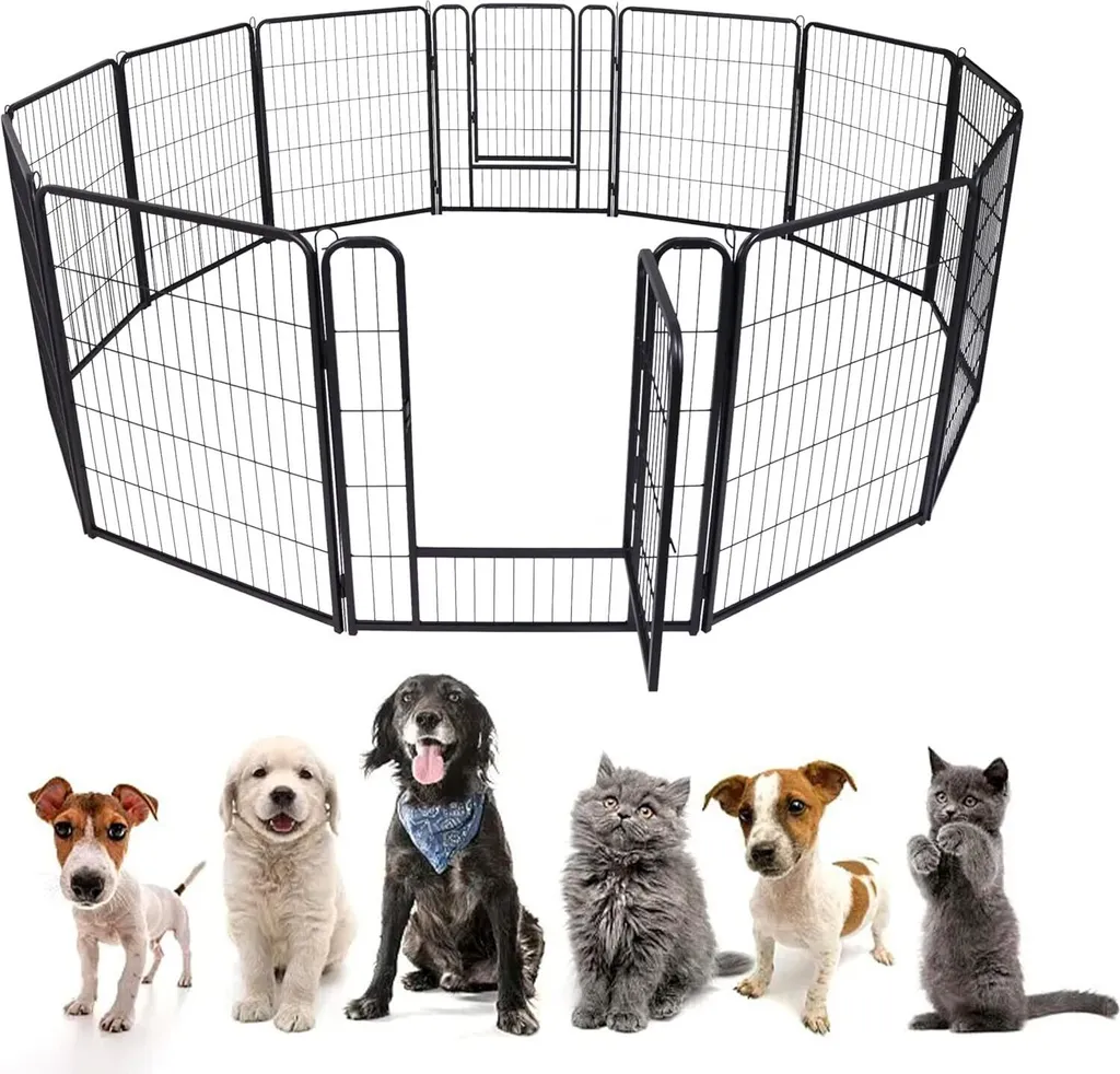 YUENFONG 12-TLG cucciolo run pieghevole recinto libero animale playpen 80 centimetri di altezza, chiusura automatica, playpen cucciolo playpen con porta per cani, conigli, piccoli animali, gatto
