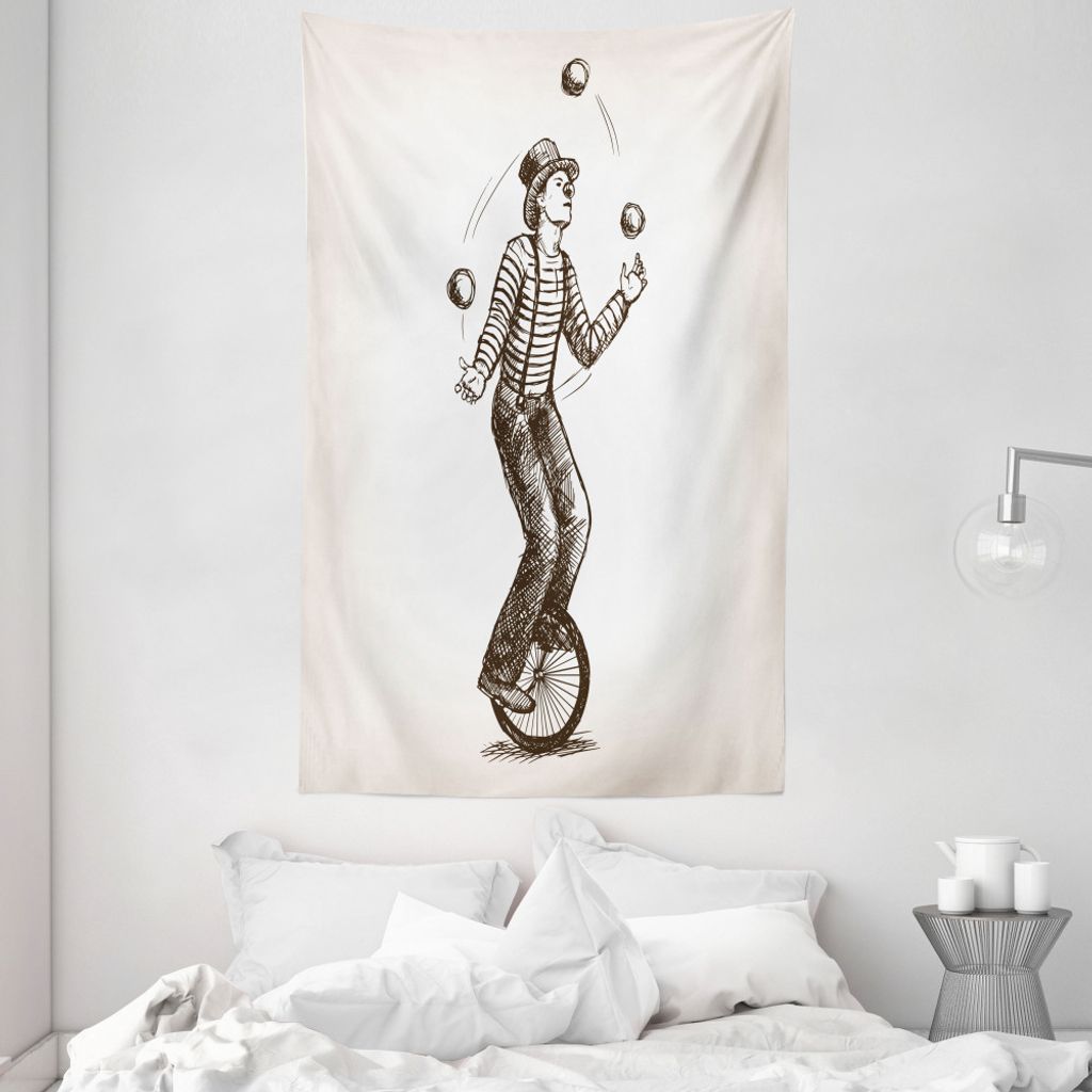 ABAKUHAUS Zirkus Wandteppich und Tagesdecke, Jongleur Clown auf Rad aus Weiches Mikrofaser Stoff Waschbar ohne Verblassen Digitaldruck, 140 x 230 c...