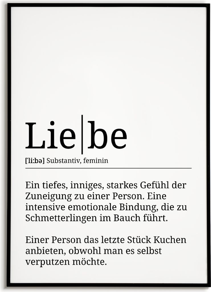 Liebe Poster Definition - Jahrestag Valentinstag Liebesposter Geschenk – A4 (21x29.7cm) / schwarzer Bilderahmen