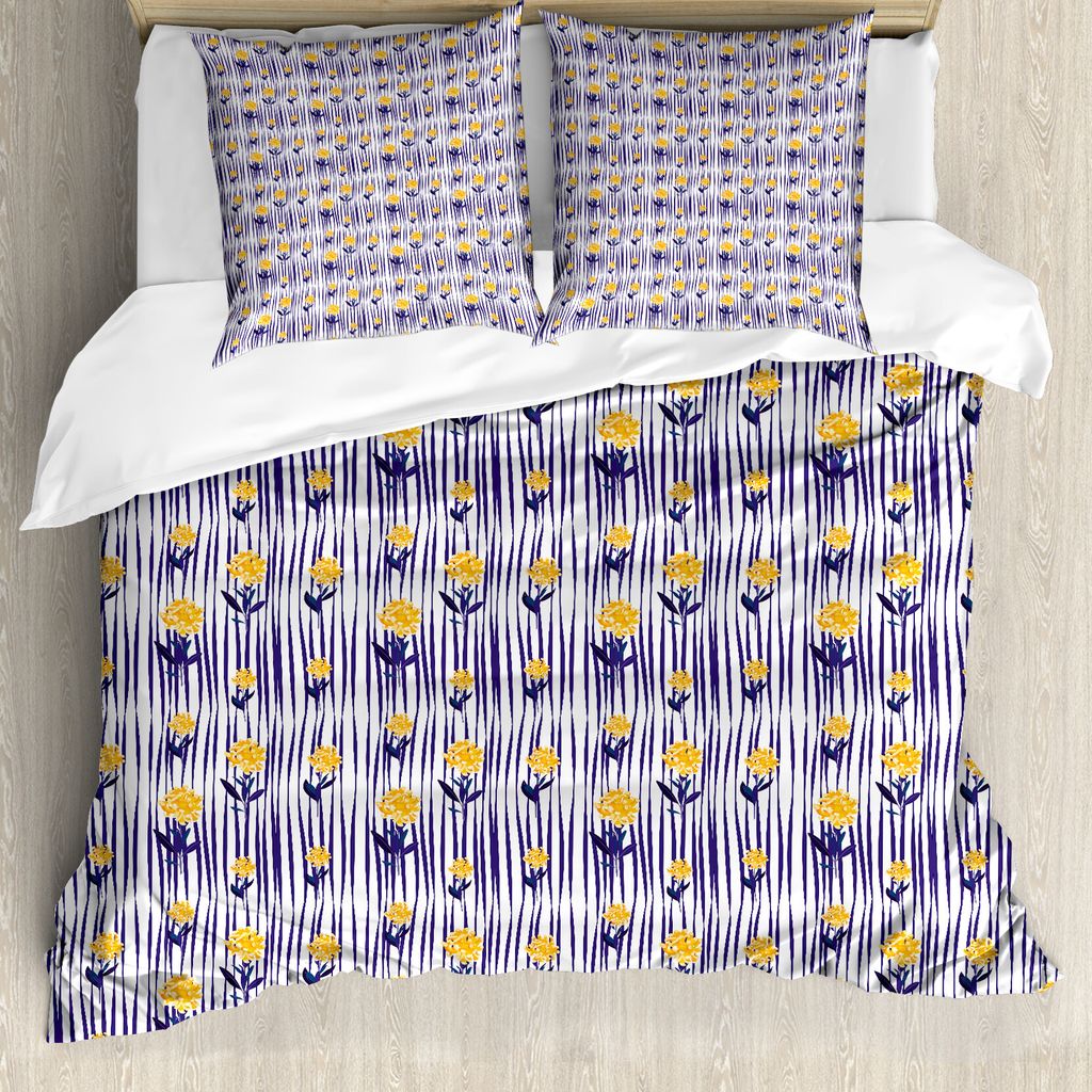 ABAKUHAUS Blumen Bettbezug Set für Einzelbetten, Chrysantheme-Muster, Milbensicher Allergiker geeignet mit Kissenbezug, 155 cm x 220 cm - 80 x 80 ...