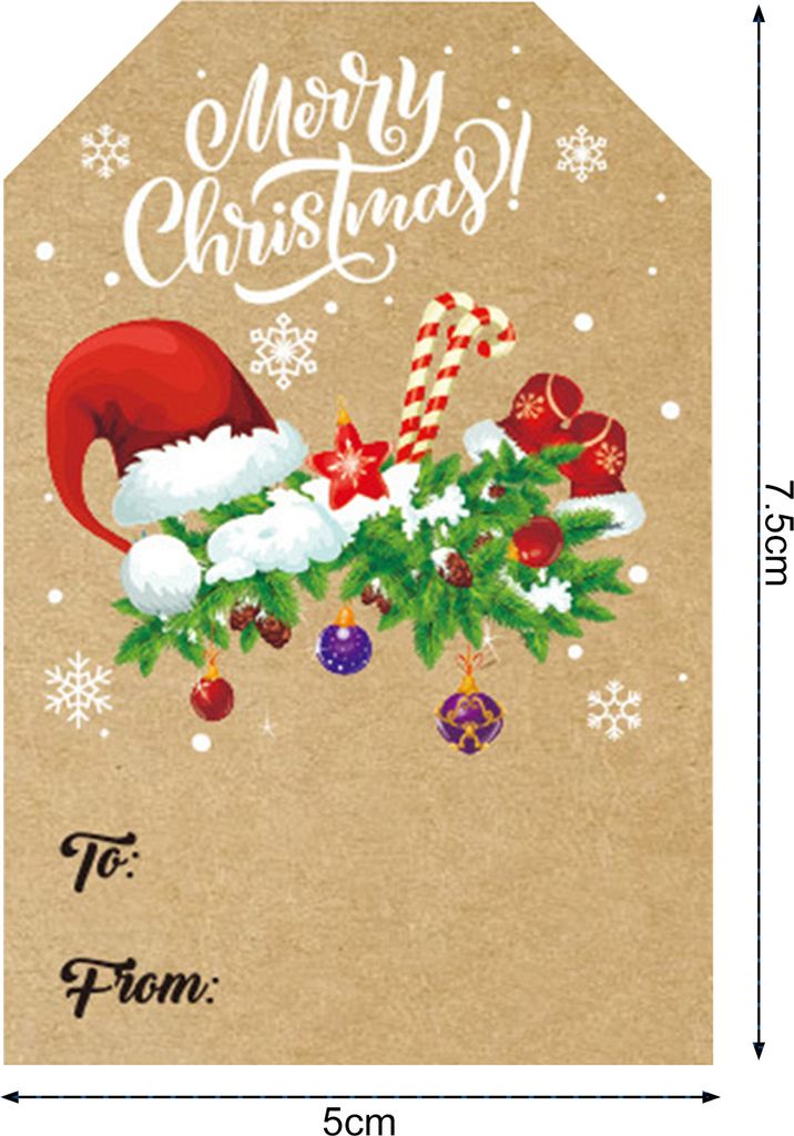 250 Stück/Rolle Weihnachtsgeschenkanhänger-Aufkleber, selbstklebendes Kraftpapier, klar bedrucktes Muster, lichtbeständige Weihnachtsaufkleber