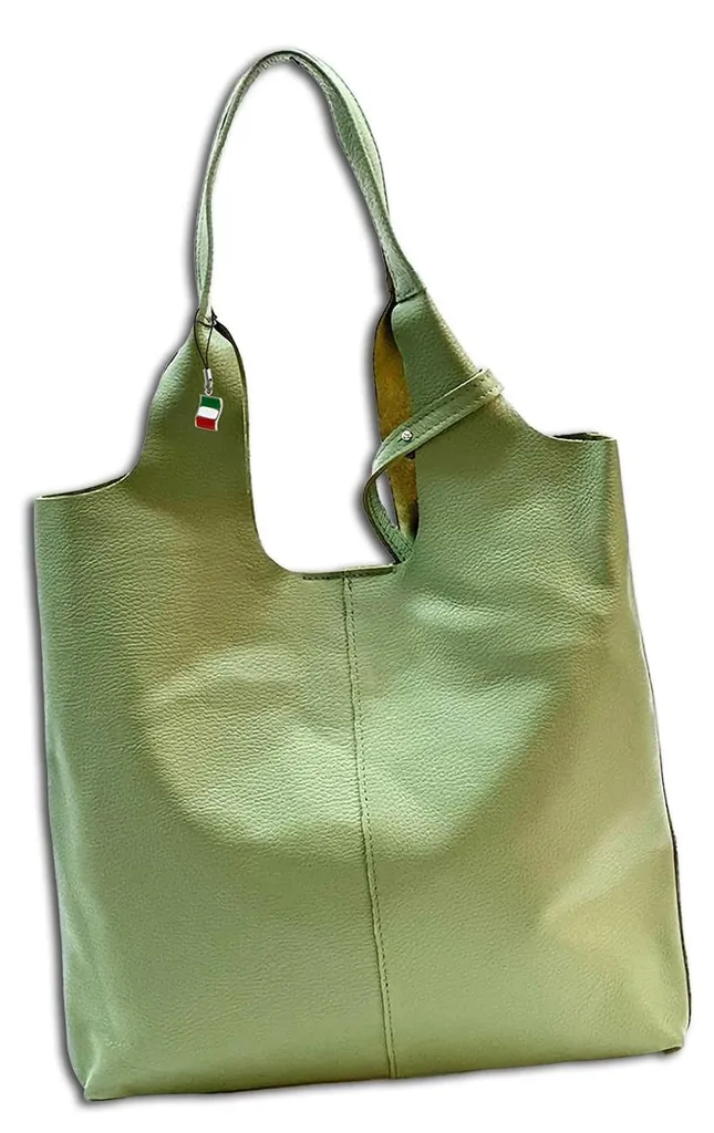 Grand sac à main cabas vert clair en cuir véritable pour femme chic