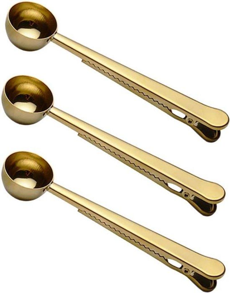 Met-clip 2-in-1 Maßlöffel und Teelöffel aus Edelstahl - 3er-Satz (Gold)