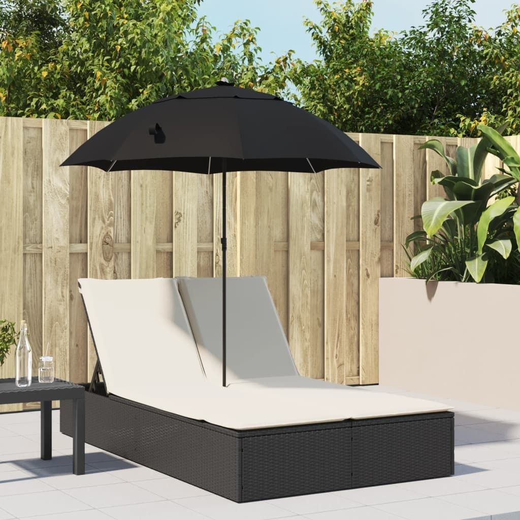 Maison Exclusive - Doppel-Sonnenliege mit Kissen&Sonnenschirm Schwarz Poly Rattan