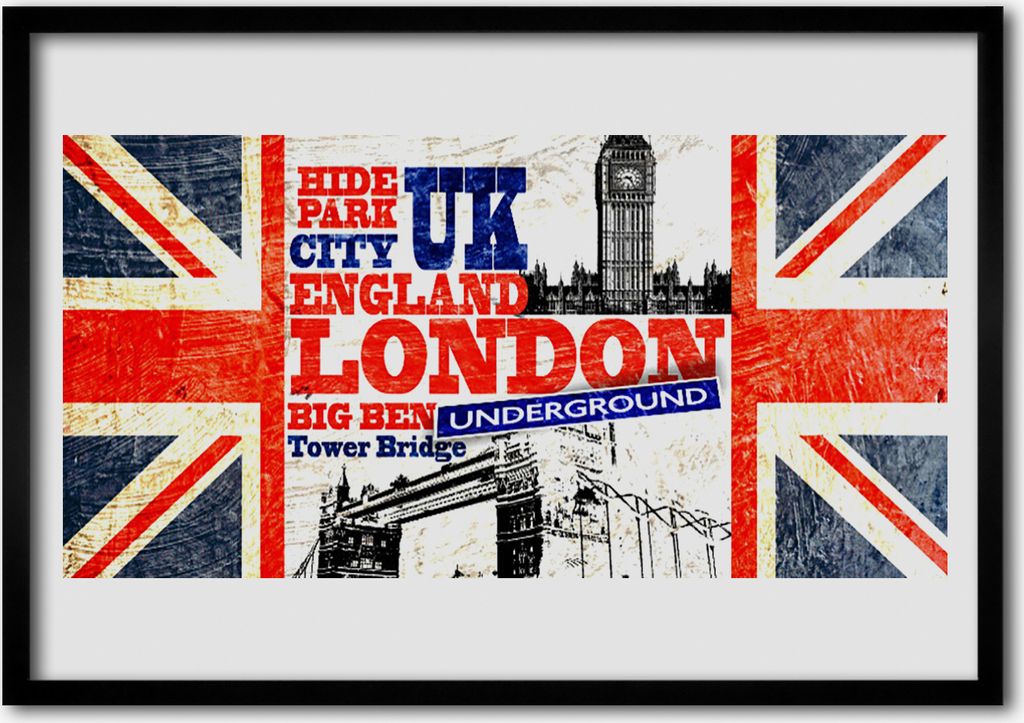 Bild 100x70 MDF-Rahmen Wandkunst London Flag Art