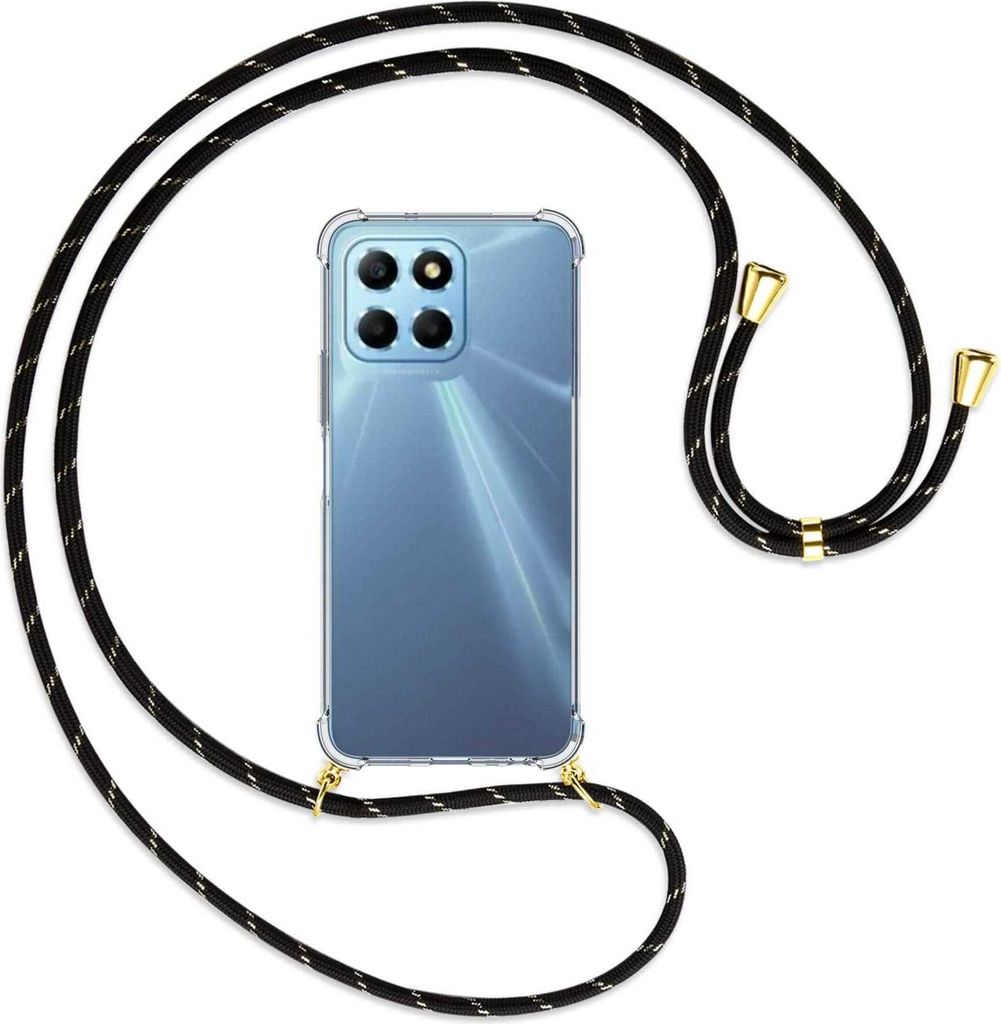 Handykette Backcover-Schutzhülle mit Band (Metall goldfarben) für Honor X8 5G (VNE-N41, 6.5'') - schwarz/gold