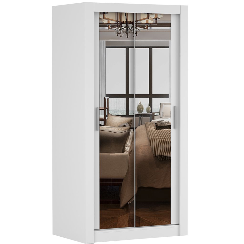 Kleiderschrank Schwebetürenschrank Schrank 100cm Weiß/Weiß Produktbild 6