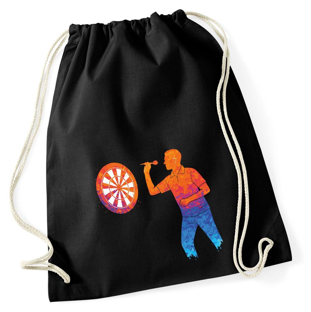 Huuraa Turnbeutel Darts bunte Silhouette 12 Liter Black Baumwolle Rucksack Geschenkidee