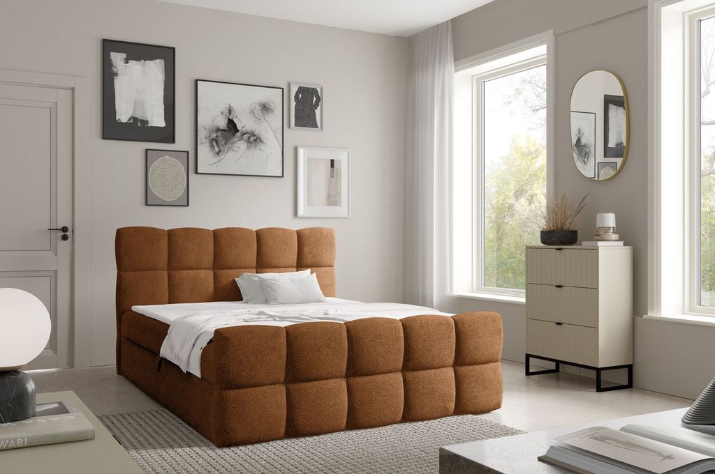 Continental-Bett 200x200 ISEMBARD - braun + Matratzenauflage