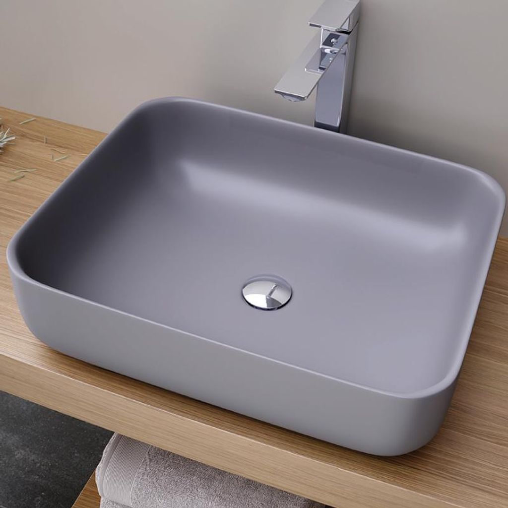 verglastes Keramik-Aufsatzwaschbecken quadratisch oder rechteckig CATANIA taupe matt