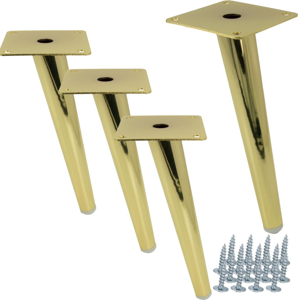4er Set schräg goldene Möbelbeine 20 cm - elegante, stabile Metallfüße für stilvolle Möbelgestaltung