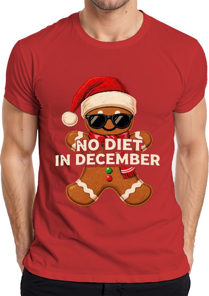 NO DIET IN DECEMBER Lebkuchenmann Weihnachten lustig Sonnenbrille Herren T-Shirt, Rot, S