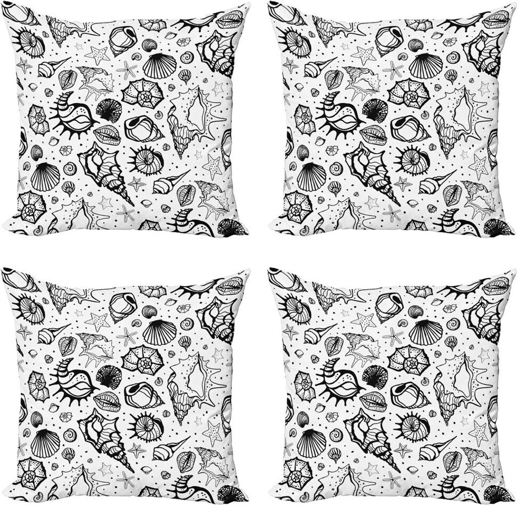 ABAKUHAUS Sea Shells Kissenbezug Set (4 Stück), Aquatic Element, Moderner Doppelseitiger Digitaldruck, 60 cm x 60 cm, Dunkelblau Weiß