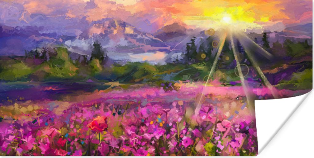 MuchoWow Poster Gemälde - Ölfarbe - Blumen - Natur - Sonne 120x60 cm - Bild
