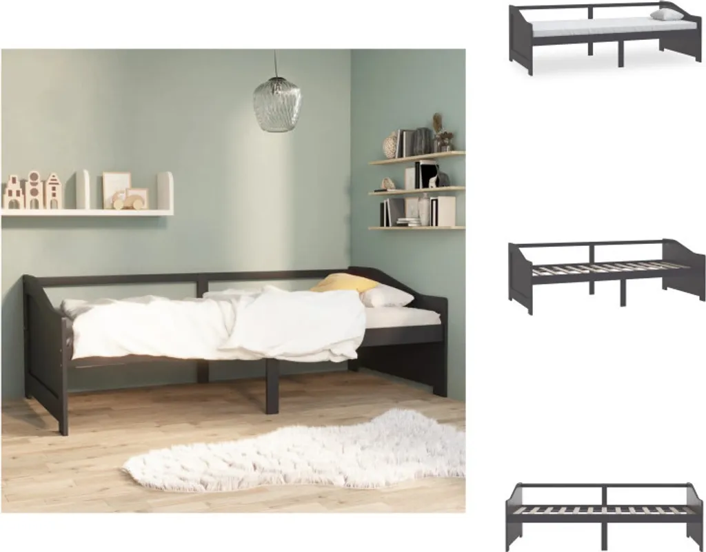 vidaXL Lit de jour 3 places gris foncé en pin massif 90x200 cm solide