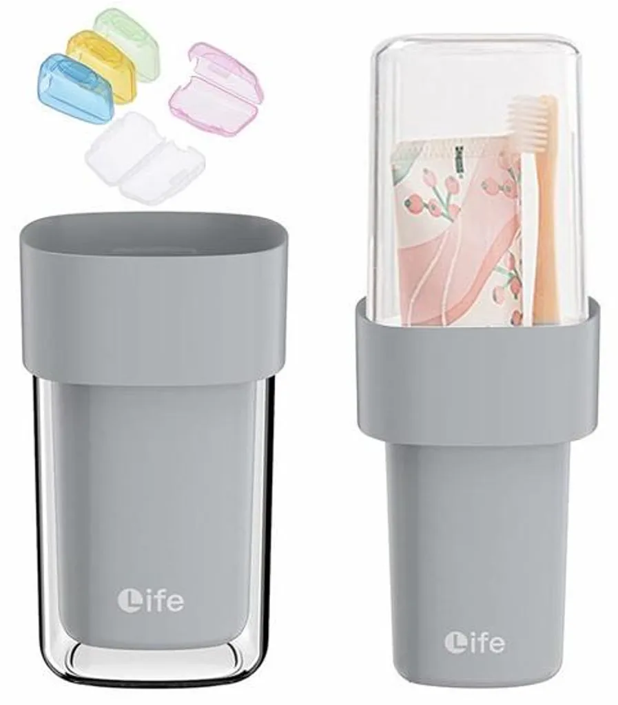 Rangement brosse à dents électrique gris avec étuis protecteurs de voyage