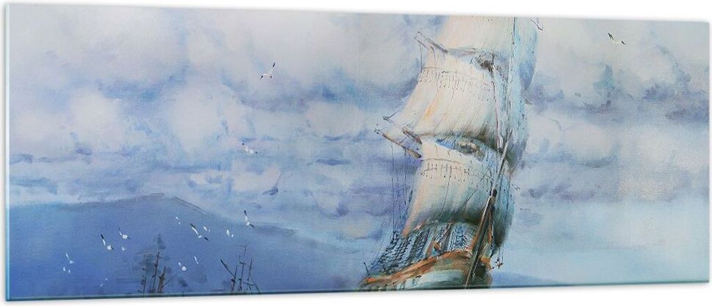 Bilder auf glas - Meer Segelschiff - 140x50cm - Glasbilder - Wandbilder - Kunstdruck - zum Aufhängen bereit - Wanddekoration aus Glas - Glas Bilde...