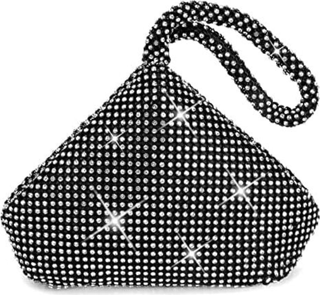 Topchances Damen Abend Party Strass Satin Plissee Abend Hochzeit Party Clutch Geldbörse Geldbörse Handtasche,Schwarz