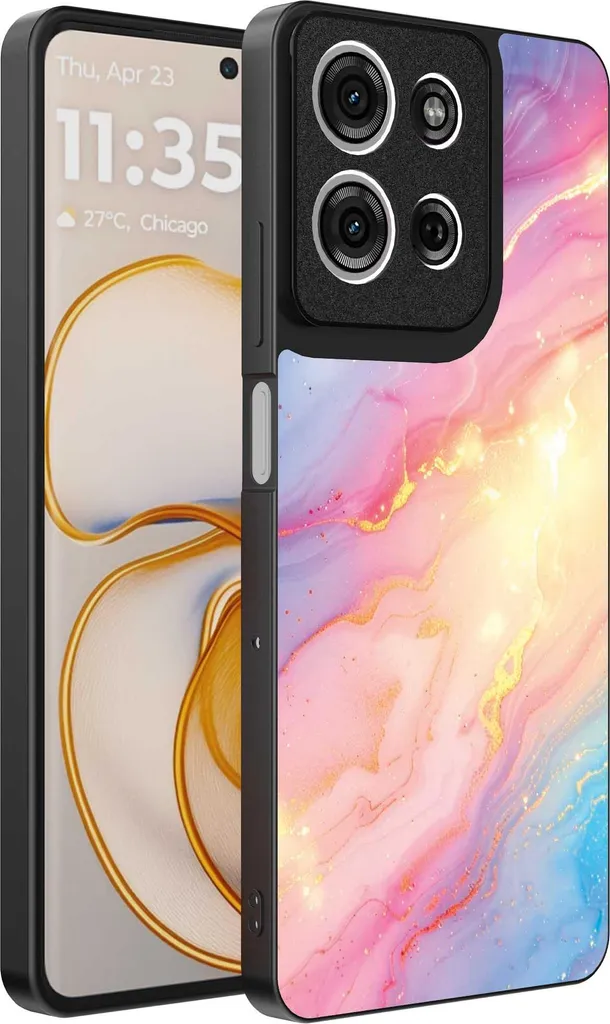 Custodia Per Realme C35 Con Vetro Temperato Sfumato – Cover TPU Antigraffio, Ricarica Wireless, Oro/Rosa - 4