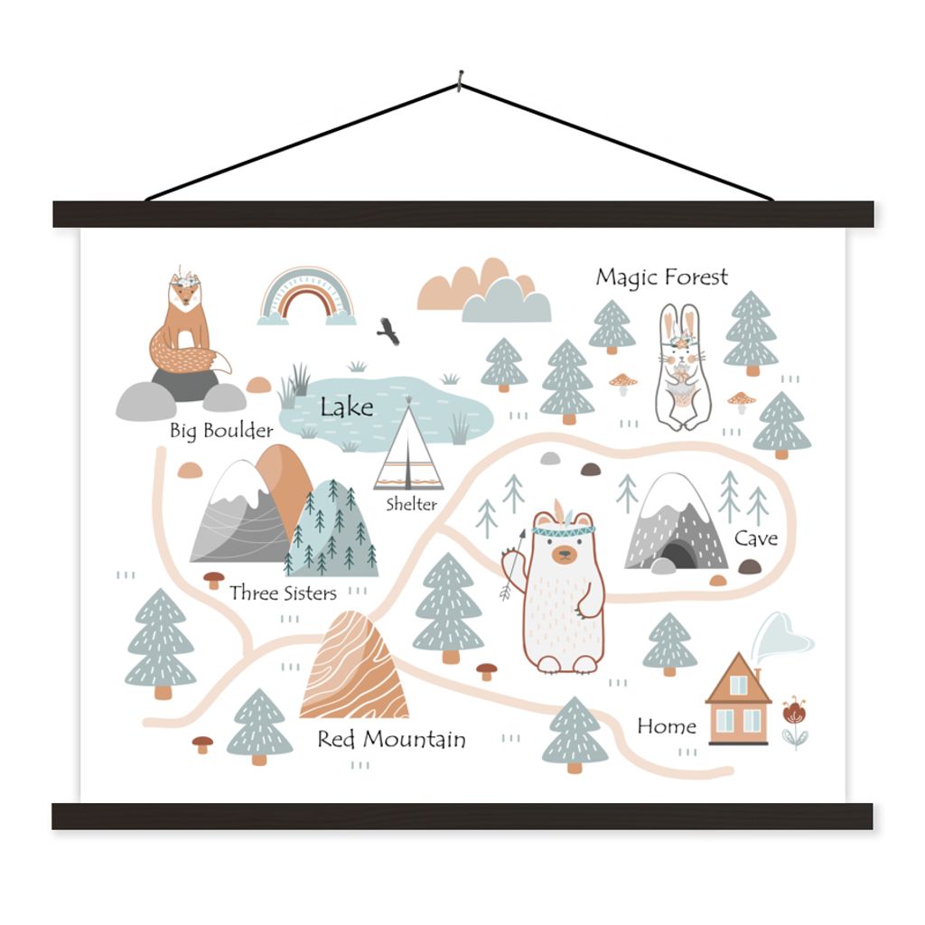 MuchoWow Textilposter Kinder - Tiere - Berge - Natur 150x113 cm mit schwarzem Rahmen - Wohnzimmer