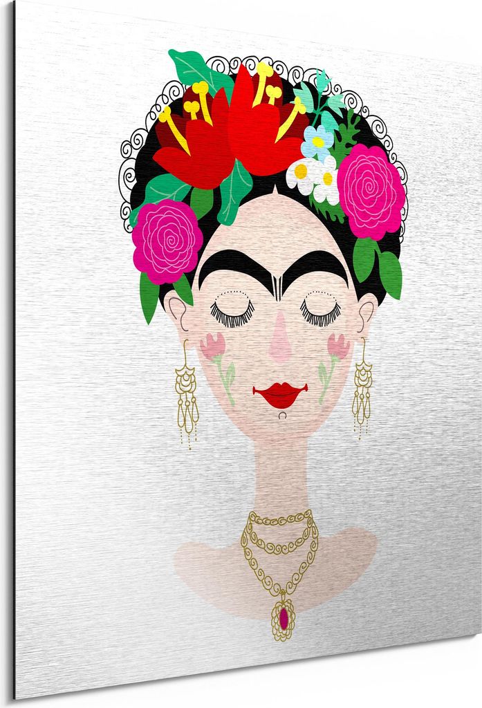 DEQORI Alu-Dibond Bild Silber 50x50 cm 'Frida Fantasie' Wandbild Metall dünn Design