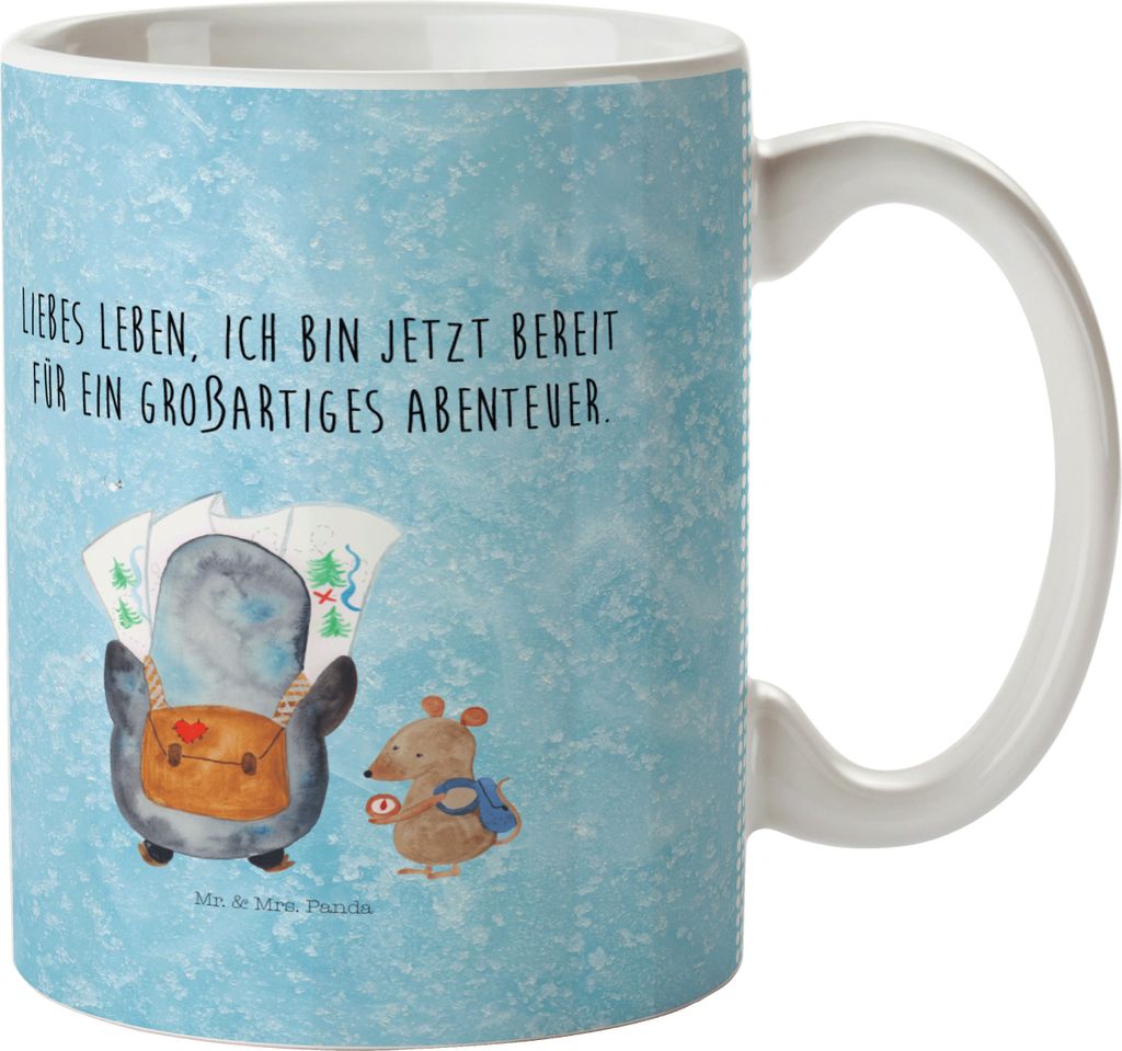 Mr. & Mrs. Panda Plastikbecher Pinguin & Maus Wanderer - Eisblau - Geschenk, Haferl, Mehrwegbecher, Wandern, Ausflug, Pott, Kunststoffbecher, Trink...