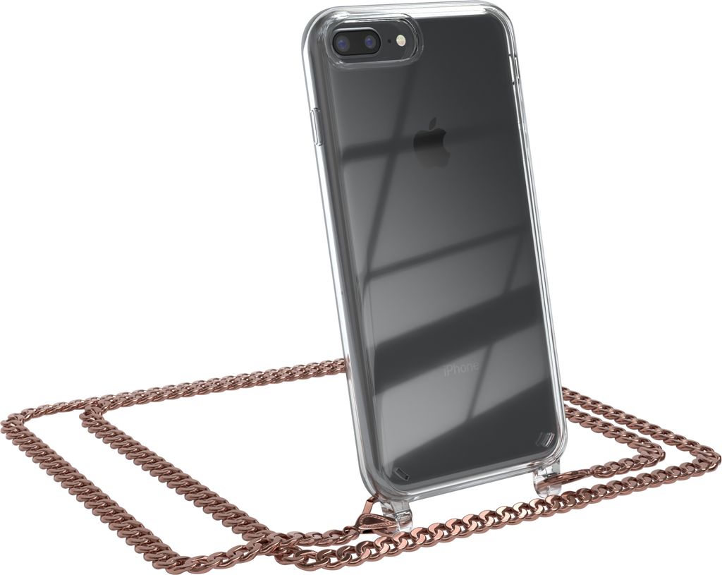 EAZY CASE Metall Handykette für Apple iPhone 8 Plus / 7 Plus, Handyhülle mit Umhängeband, Silikonhülle, Metallkette für Smartphone in Rosa