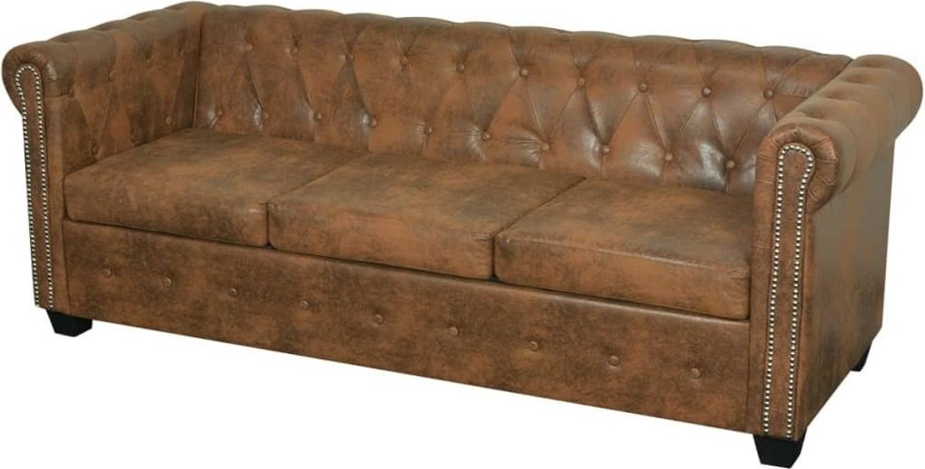Chesterfield-Sofa 3-Sitzer Kunstleder Braun Produktbild 