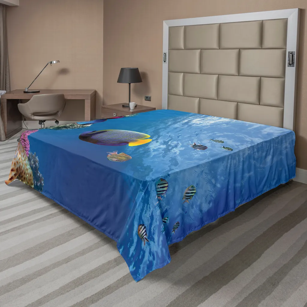 Drap Plat Décoratif sous la Mer 260x228 cm en Tissu Doux et Confortable