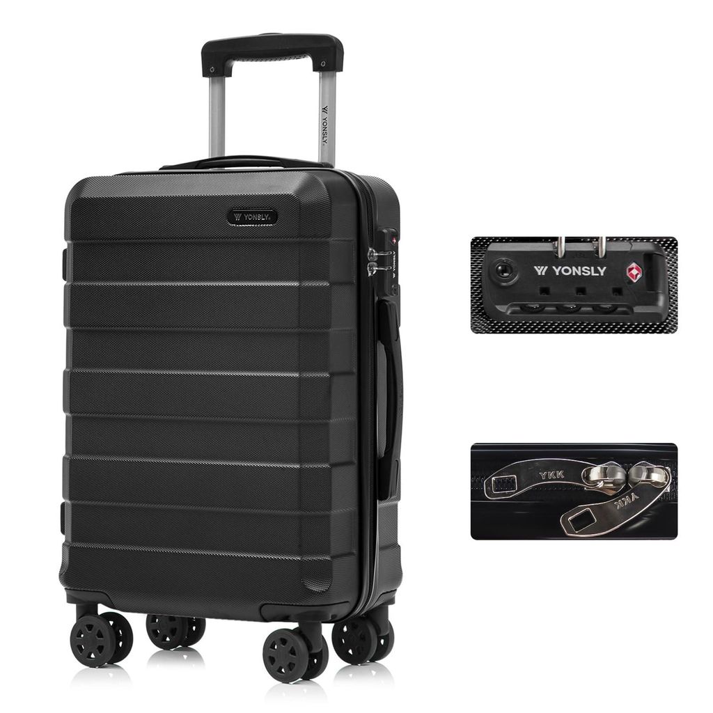 yonsly Premium Reisekoffer TSA-Schloss,YKK-Reißverschluss Hartschalen-Koffer Trolley Kabinenkoffer Rollkoffer Suitcase Handgepäck (Schwarz, L)