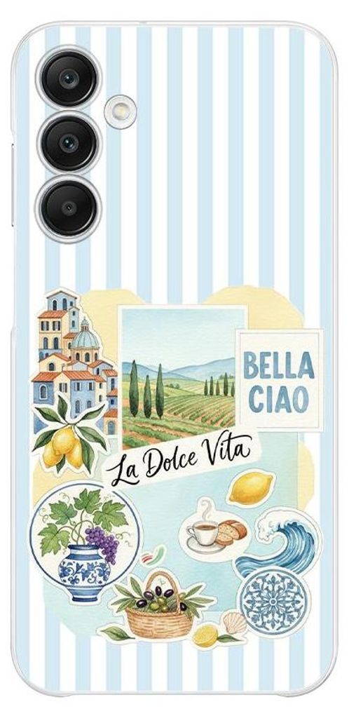 Flexible Hülle für das Samsung Galaxy A25, Kameraschutz, TPU Silikon transparent, Urlaub in Italien, italienische Spezialitäten, La Dolce Vita