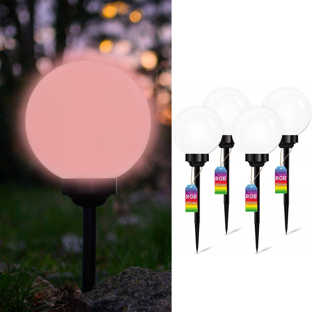 LUMILED 4er Set Solar LED Kugelleuchte für außen Garten mit Erdspieß RGB Mehrfarbig ∅25 IP44 Kugel Gartenleuchte Außenleuchte Stehleuchte Weg...