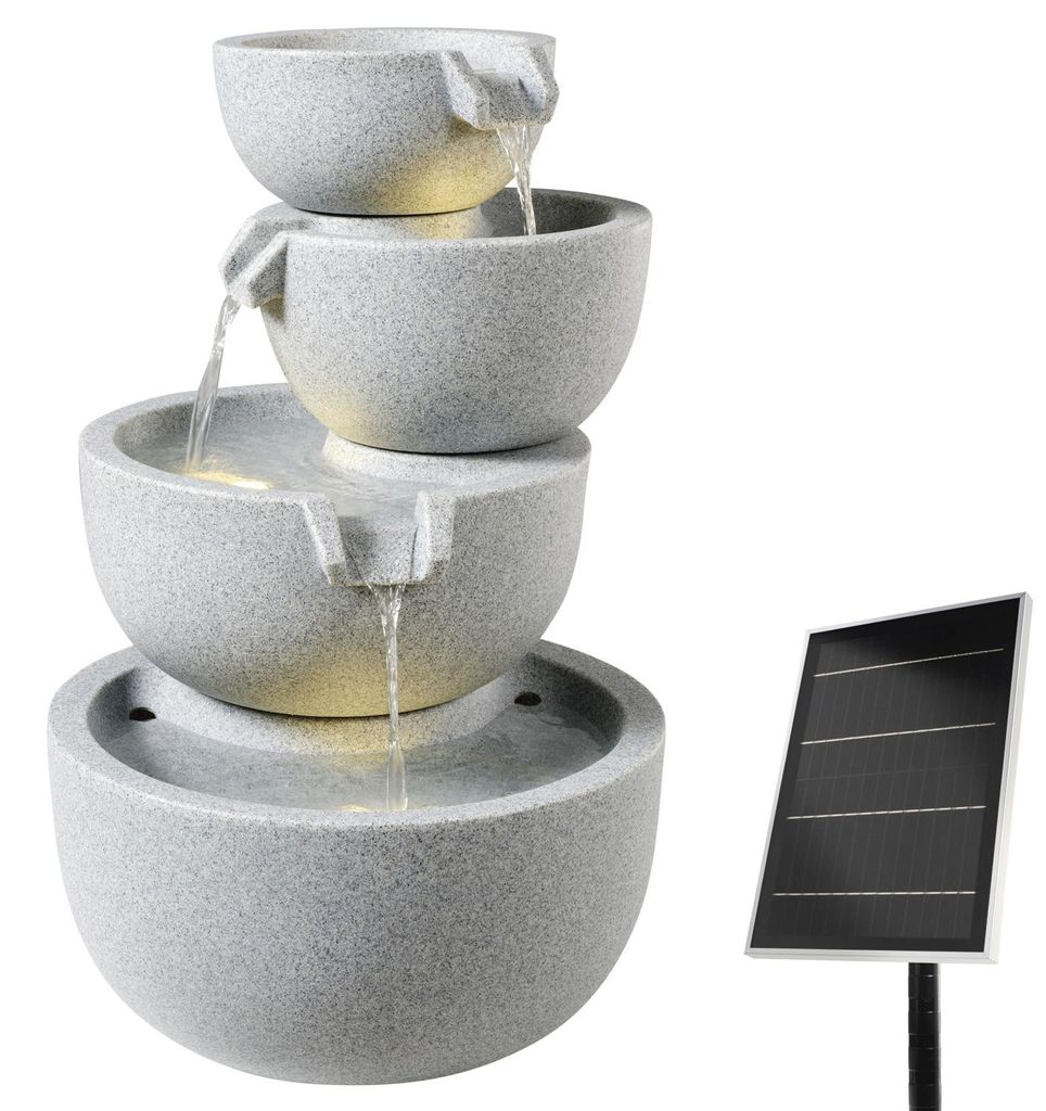 Outdoor Gartenbrunnen Schalenbrunnen - 3 Kaskaden, Solar, LED Beleuchtung