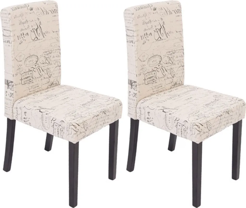 Set 2 Sedie Littau Crema con Scritte e Gambe Scure per Sala da Pranzo
