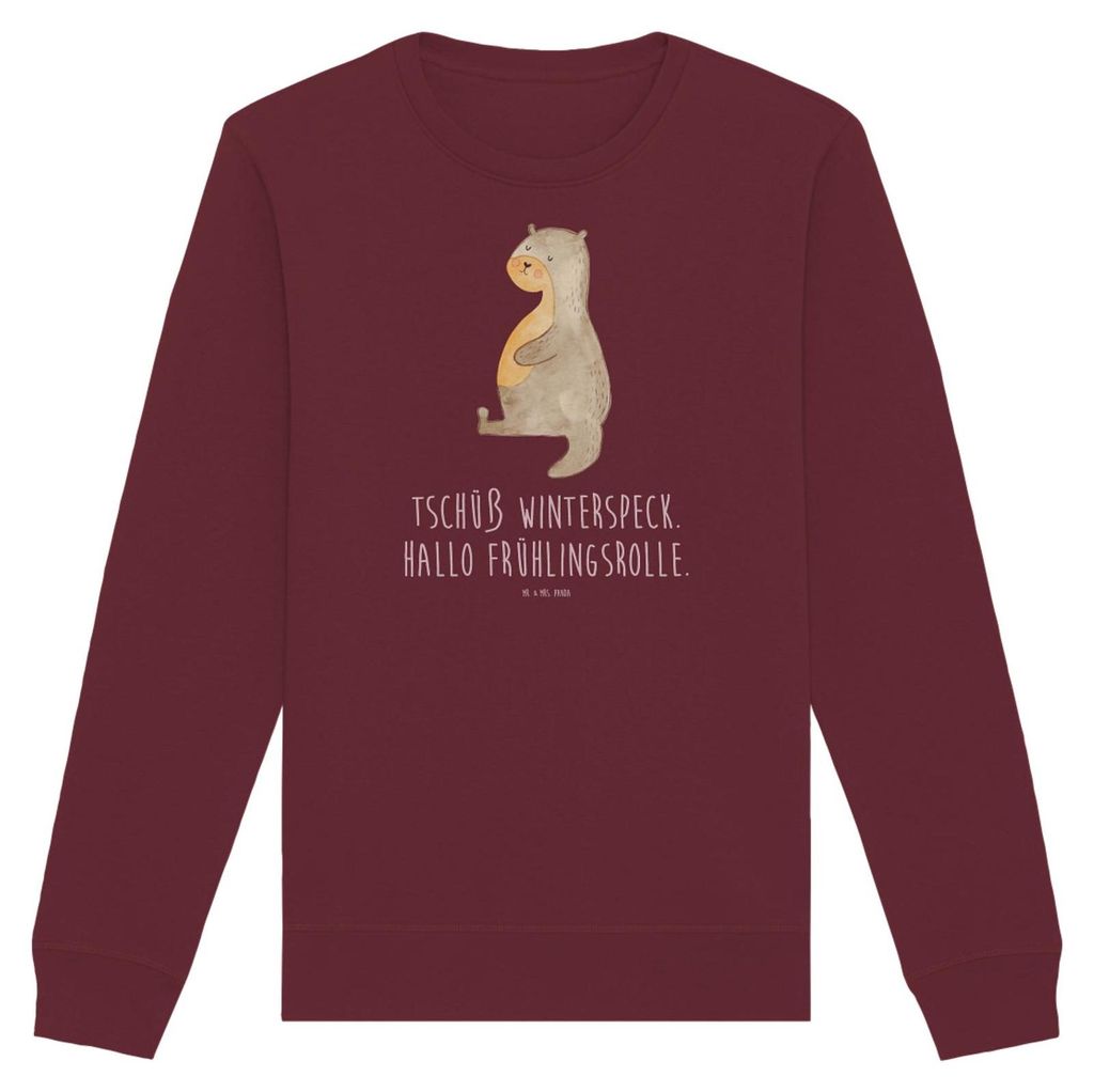 Mr. & Mrs. Panda Baumwoll Sweatshirt Otter Bauch Größe S - Burgundy - Geschenk, Pullover, Winterspeck, dick, Bio, Sweater, Sportmuffel, Essen. Fo...