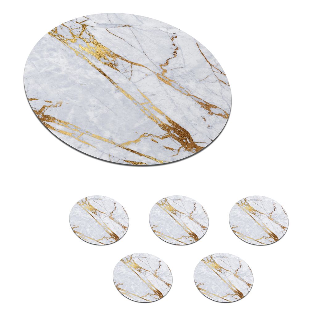 KitchenYeah Glasuntersetzer Rund 6er Set Marmor - Muster - Gold 10x10 cm Untersetzer für Gläser - Getränkeuntersetzer - Tischplattenschutz - T...