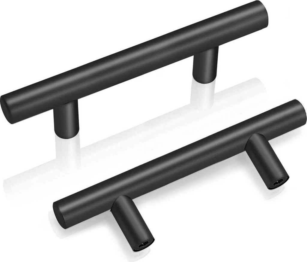 20 Schrankgriffe Schwarz – Edelstahl T-Balken Möbelgriffe, 64mm Lochabstand, für Küchenschubladen