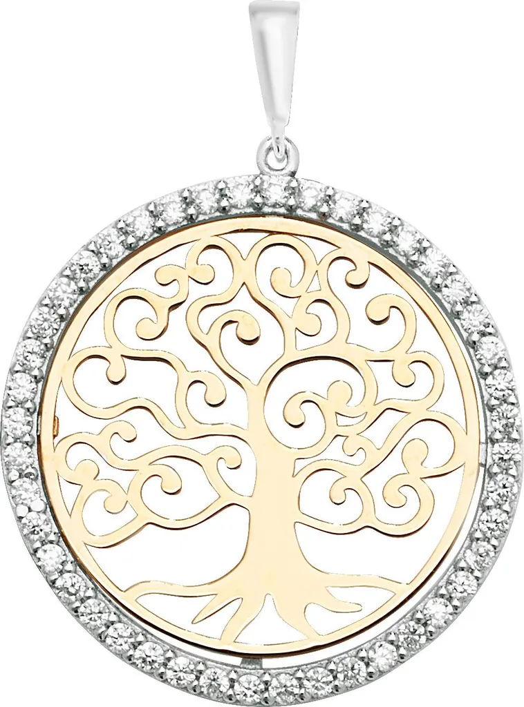 Médaille Arbre de Vie Femme en Or 9 Carats Bicolore et Zirconium