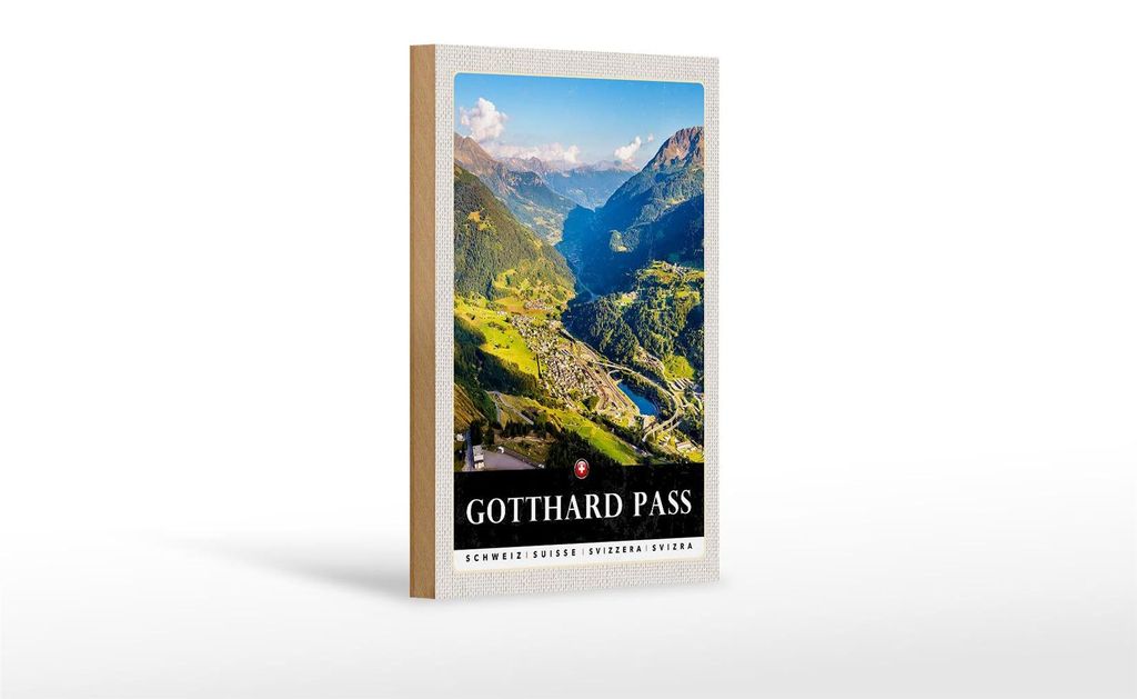 Holzschild Reise 12x18 cm Gotthard Pass Wanderung Natur Wälder