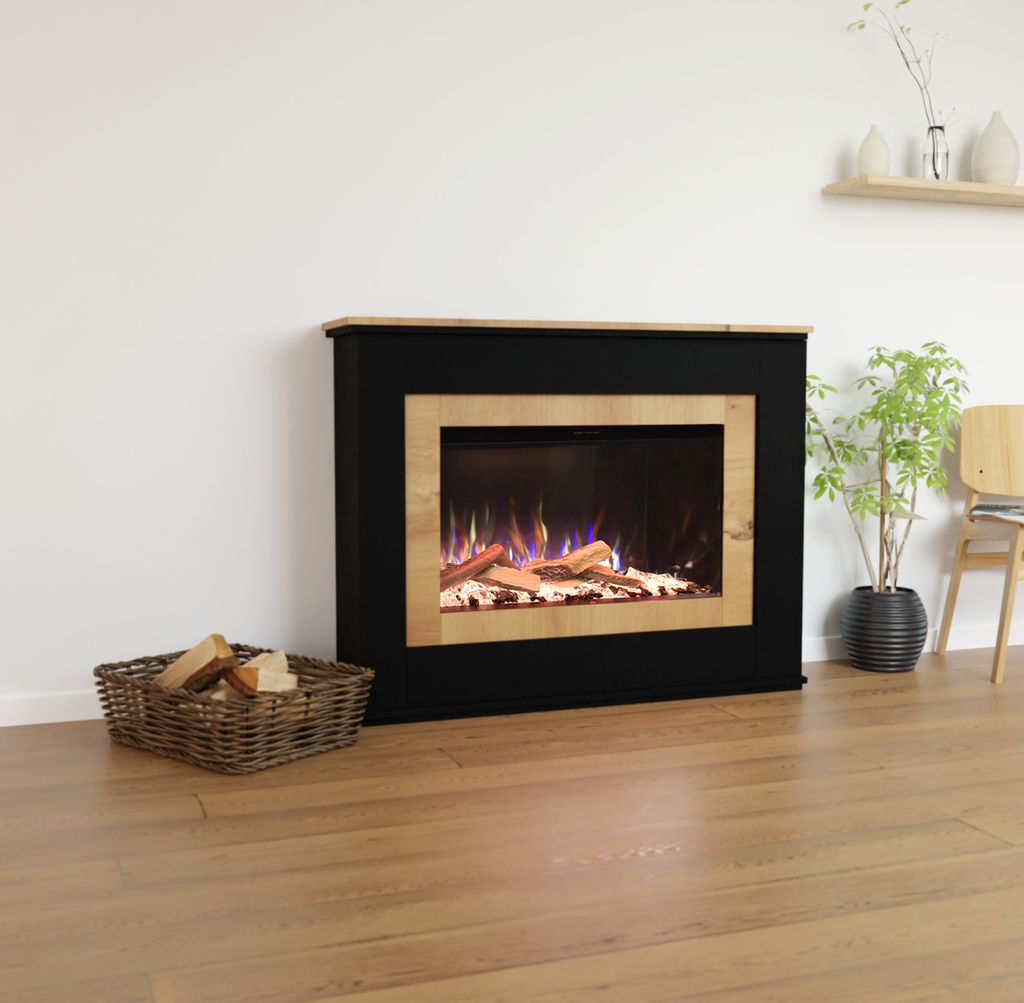 Glow Fire Elektrokamin 'PR6' | LED Standkamin in Schwarz (Eiche) mit Heizung (1500 W) | HxBxT: 101x130x33 cm