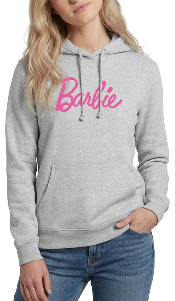 Spreadshirt Barbie Klassisches Logo Damen Hoodie, M, Hellgrau meliert
