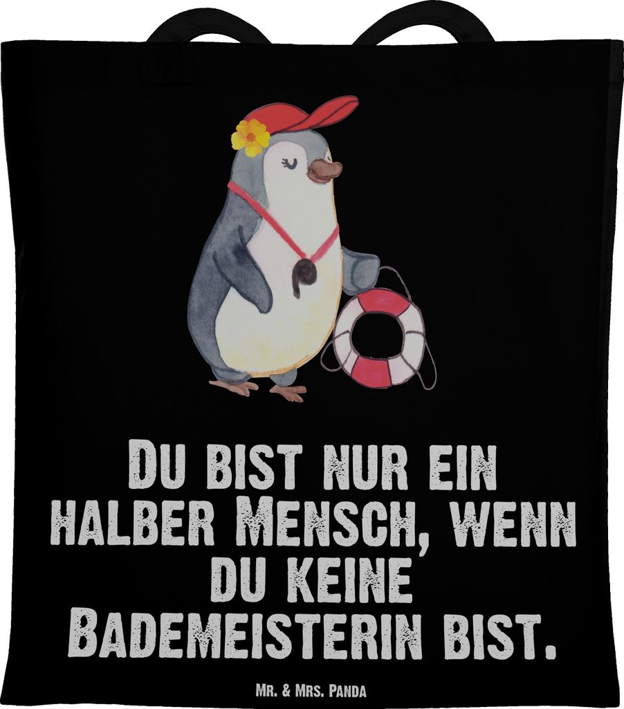 Mr. & Mrs. Panda Schultasche Bademeisterin Herz - Schwarz - Geschenk, Baumwollbeutel, Spruch, Schwimmbad, Tote Bag, Baumwolltasche, Tasche, Schwimm...
