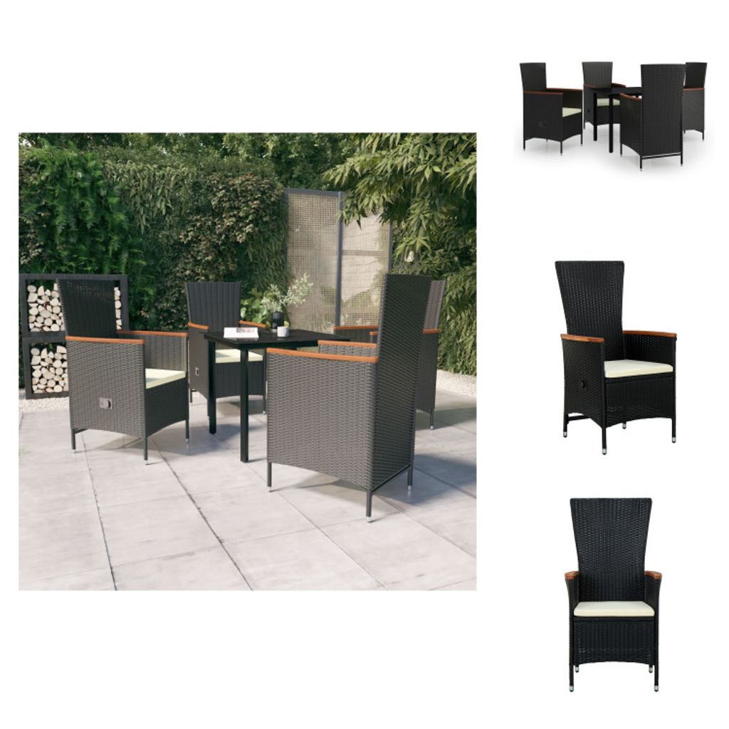 vidaXL 5-tlg. Garten-Essgruppe mit Kissen Schwarz - Gartenmöbel-Sets