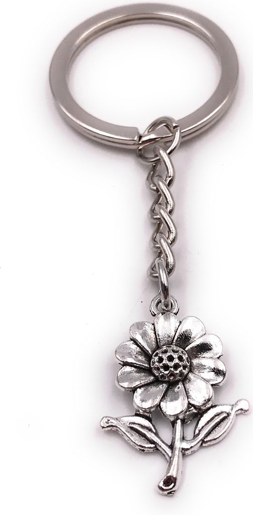 Onwomania Schlüsselanhänger Sonnenblume mit Stiel Blume Blüte silber Anhänger Keychain