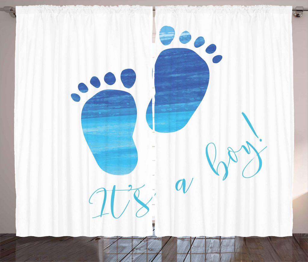 ABAKUHAUS Es `s ein Junge Rustikaler Gardine, Baby-Geschlecht, Schlafzimmer Kräuselband Vorhang mit Schlaufen und Haken, 280 x 245 cm, Blau und weiß
